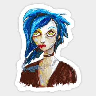 Blue Smoking Girl Sticker